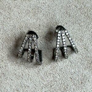 The Woods Fine Jewelry Silver with Pave Diamond Cuff Earrings